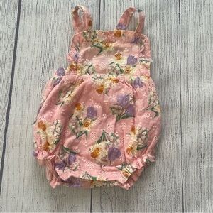 Angel Deal Girls Pink Floral Eyelet Sunsuit Bubble Romper size 0-3 months